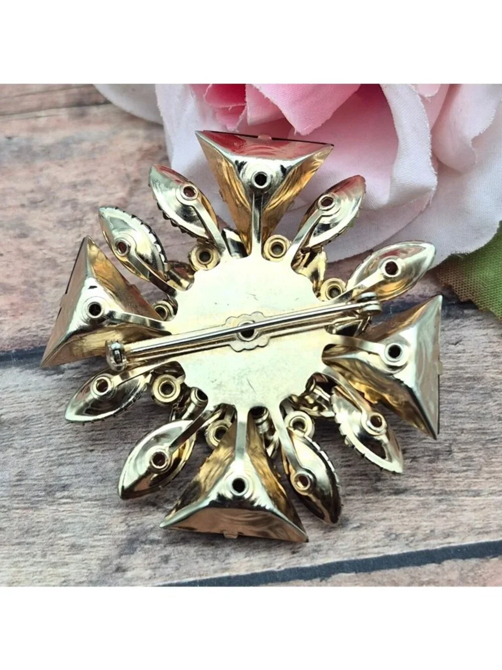 VTG Maltese Cross Rhinestone Brooch Blue Purple AB Rinestone Statement 2.25”
